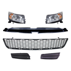 Headlight Assembly Kit for 2011-2012 Chevrolet Cruze, Right Passenger and Left Driver, 6-Piece Set, with Bumper Grille, Fog Light Cover and Grille Assembly, Halogen, Replacement