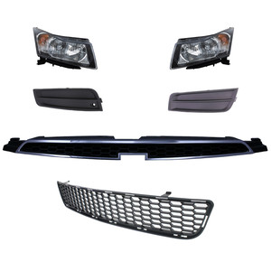 Headlight Assembly for 2012-2014 Chevrolet Cruze, Right Passenger and Left Driver, 6-Piece kit with Bumper Grille, Halogen, Fog Light Cover and Grille Assembly Replacement
