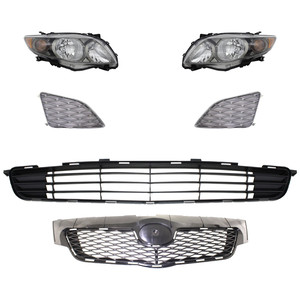 Headlight Assembly Kit for 2009-2010 Toyota Corolla, Right Passenger and Left Driver, 6-Piece Set, Halogen, Includes Bumper Grille, Fog Light Cover and Grille Assembly Replacement