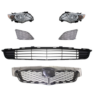 Headlight Assembly Kit for 2009-2010 Toyota Corolla Right Passenger, Left Driver, 6-Piece Set, Halogen, with Bumper Grille, Fog Light Cover, and Grille Assembly Replacement