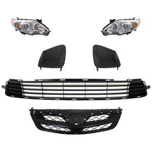 Headlight Assembly Kit for Toyota Corolla 2011-2013, Right Passenger and Left Driver, 6-Piece, with Bumper Grille, Fog Light Cover, Grille Assembly, Halogen, Replacement