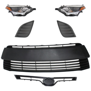 Headlight Assembly Kit for 2014-2016 Toyota Corolla, Right Passenger and Left Driver, 6-Piece with LED, includes Bumper Grille, Fog Light Cover and Grille Assembly, Replacement