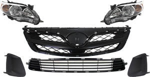 Headlight Assembly Kit for 2011-2013 Toyota Corolla, Right Passenger and Left Driver, 6-Piece with Halogen, Bumper Grille, Fog Light Cover, Grille Assembly, Replacement