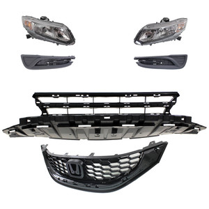 Headlight Assembly Kit for 2013-2015 Honda Civic, Right Passenger and Left Driver, 6-Piece with Halogen, Bumper Grille, Fog Light Cover, Grille Replacement