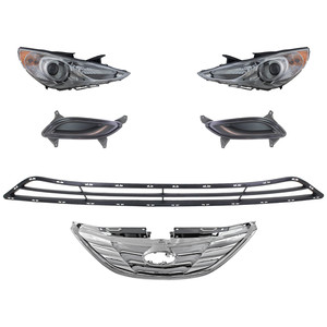 Headlight Assembly Kit for Hyundai Sonata 2011-2013 Right Passenger and Left Driver, 6-Piece with Halogen, Bumper Grille, Fog Light Cover, and Grille Assembly Replacement