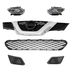Headlight Assembly kit for 2015-2016 Nissan Rogue, Right Passenger and Left Driver, 6-Piece set, LED, Includes Bumper Grille, Fog Light Cover and Grille Assembly, Replacement