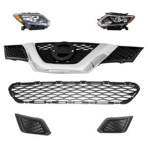Headlight Assembly Kit for 2015-2016 Nissan Rogue, Right Passenger and Left Driver, 6-Piece with Halogen, Bumper Grille, Fog Light Cover, Grille Assembly Replacement.
