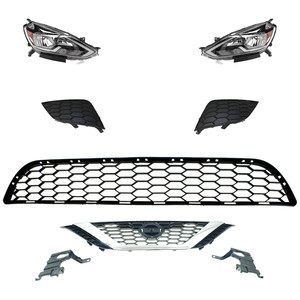 Headlight Assembly Kit for 2016-2019 Nissan Sentra, Right Passenger and Left Driver, 6-Piece, Halogen, includes Bumper Grille, Fog Light Cover and Grille Assembly Replacement