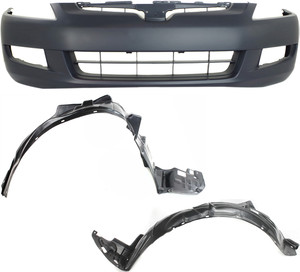 Front Bumper Cover for Honda Accord 2003-2005 Coupe, 3-Piece Kit with Fender Liners Replacement
