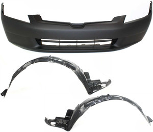 Front Bumper Cover Kit for 2003-2005 Honda Accord Sedan, 3-Piece Set with Fender Liners, Replacement
