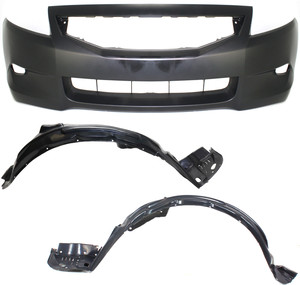 Front Bumper Cover for 2008-2010 Honda Accord Coupe, 3-Piece kit with Fender Liners, Replacement