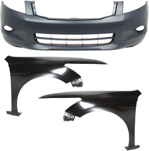 Front Bumper Cover for 2008-2010 Honda Accord Sedan, 3-Piece Kit with Fenders, Replacement
