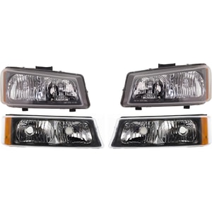Headlight Assembly Kit for 2003-2007 Chevrolet Silverado, Right Passenger and Left Driver, 4-Piece with Halogen and Turn Signal Lights, Replacement