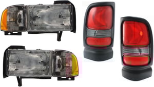 Headlight and Tail Light Kit for Dodge Full Size Pickup 1994-2002, Right Passenger and Left Driver, Includes Bulbs, 4-Piece Kit, Replacement