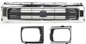 Grille Center for Toyota Pickup 1992-1995, 3-Piece Kit, Front-Wheel Drive, with Headlight Doors Replacement