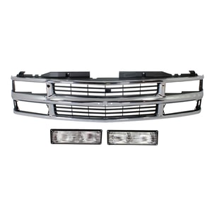 3-Piece Grille Kit with Turn Signal Lights for Chevrolet C/K Full Size Pickup 1994-2000, Replacement