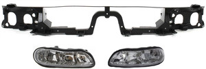 Headlight Assembly Kit for Chevrolet Malibu 1997-2003 / Classic 2004-2005 with Right Passenger and Left Driver Halogen Lights, 3-Piece kit, Includes Header Panel, Replacement