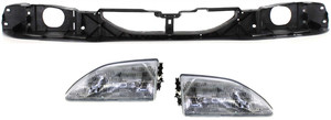 Headlight Assembly for Ford Mustang 1994-1998, Right Passenger and Left Driver, Halogen, 3-Piece Kit with Header Panel, Replacement