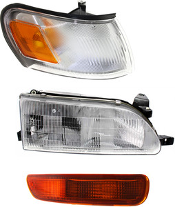 Headlight Assembly Kit for 1993-1997 Toyota Corolla, Right Passenger Side, Halogen, 3-Piece with Corner Light and Turn Signal Light, Replacement