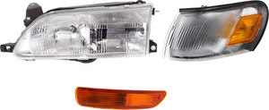 Headlight Assembly Kit for Toyota Corolla 1993-1997, Left Driver Side, Halogen, 3-Piece with Corner Light and Turn Signal Light, Replacement