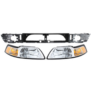 Headlight Assembly Kit for Ford Mustang 1999-2000, Includes Right Passenger, Left Driver Halogen Headlights and Header Panel, 3-Piece Replacement