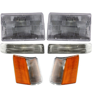 Headlight Assembly Kit for 1993-1996 Jeep Grand Cherokee, Includes Right Passenger and Left Driver Halogen Headlights, 6-Piece Set with Corner Lights and Turn Signal Lights, Replacement