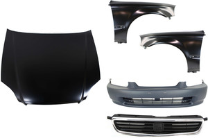 5-Piece Hood Panel Kit for 1996-1998 Honda Civic Sedan, Includes Bumper Cover, Fenders, and Grille Assembly Replacement