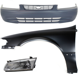 Front Bumper Cover 3-Piece Kit with Fender and Headlight for 1997-1999 Toyota Camry, Replacement