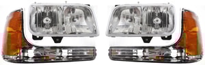 Headlight with Bulbs for Cadillac Escalade/Yukon, 1999-2000, Right Passenger and Left Driver, 4-Piece kit, with Parking Lights, Replacement