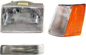 Headlight Assembly for Jeep Grand Cherokee 1993-1996, Left Driver with Halogen, 3-Piece kit: includes Corner Light and Turn Signal Light, Replacement