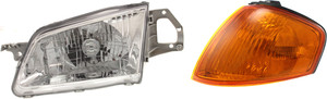 Headlight Assembly for Mazda Protege 1999-2000, Left Driver Side, Halogen, 2-Piece Kit with Corner Light, Replacement