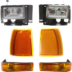 Headlight Assembly for 1989-1992 Ford Ranger, 1991-1994 Explorer, Right Passenger and Left Driver, Halogen, with Corner and Turn Signal Lights, 6-Piece kit, Replacement
