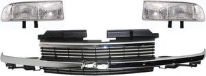 3-Piece Grille Kit with Headlights for Chevrolet Blazer 1998-2005 / S10 1998-2004, Replacement Set