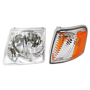 Headlight Assembly for Ford Explorer Sport 2001-2003 / Explorer Sport Trac 2001-2005, Left Driver Side, Halogen, 2-Piece Kit with Corner Light, Replacement