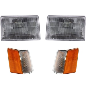 Headlight Assembly Kit for Jeep Grand Cherokee 1993-1998, Right Passenger and Left Driver Halogen Headlights, 4-Piece Kit with Corner Lights, Replacement
