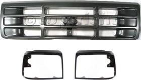 3-Piece Grille Kit for Ford F-Series 1992-1997 with Headlight Doors, Replacement (F150, F250, F350)