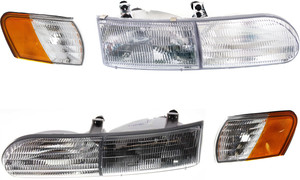 Headlight Assembly Kit for Ford Taurus 1992-1995, Right Passenger & Left Driver, 4-Piece with Halogen & Corner Lights, Replacement
