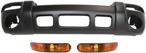 Front Bumper Cover for Jeep Liberty 2002-2004, 3-Piece Kit with Parking Lights, Replacement