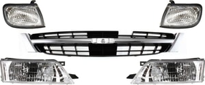 Headlight Assembly Kit for 1997-1999 Nissan Maxima, Right Passenger and Left Driver, Halogen, 5-Piece Set, Includes Corner Lights and Grille Assembly Replacement
