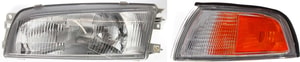 Headlight Assembly for 1997-2001 Mitsubishi Mirage, Left Driver, Halogen, 2-Piece Kit, with Corner Light, Replacement