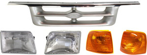 Grille for Ford Ranger 1995-1997, 5-Piece Kit with Corner Lights and Headlights, Replacement Set