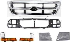 6-Piece Grille Kit for 1998-2000 Ford Ranger with Corner Lights, Header Panel, and Headlights Replacement