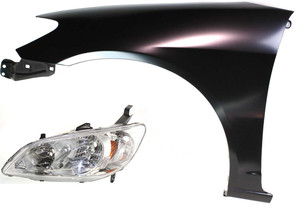 Headlight for Honda Civic 2004-2005, Left Driver Side Lens and Housing, Halogen, 2-Piece Kit with Fender, Replacement