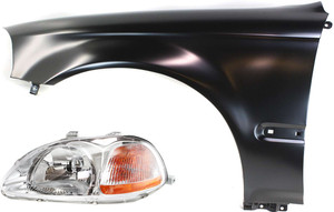 Headlight Kit for 1996-1998 Honda Civic, Left Driver Side, Lens and Housing, Halogen, 2-Piece Set, with Fender, Replacement