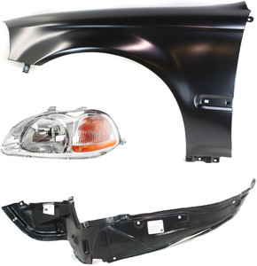 Headlight Kit for 1996-1998 Honda Civic, Left Driver Side, Lens and Housing, Halogen, 3-Piece Kit, with Fender and Fender Liner, Replacement