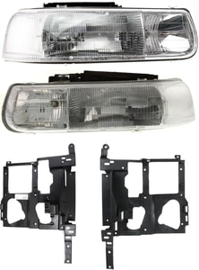 Headlight Assembly Kit for Chevrolet Silverado 1500/2500 1999-2002, Tahoe 2000-2006, with Right Passenger and Left Driver Halogen Lights, 4-Piece kit with Headlight Brackets, Replacement