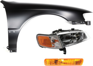 Headlight Assembly Kit for 1994-1995 Honda Accord, Right Passenger Side, Includes Halogen Headlight, Fender and Turn Signal Light, 3-Piece Set, Replacement