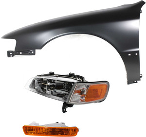 Headlight Assembly Kit for 1994-1995 Honda Accord, Left Driver Side, Halogen, 3-Piece Set, Includes Fender and Turn Signal Light - Replacement