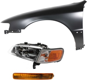 Headlight Assembly for 1996-1997 Honda Accord, Left Driver Side, 3-Piece Kit with Fender and Turn Signal Light, Halogen, Replacement