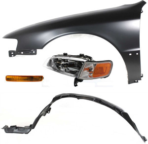 Headlight Assembly Kit for Honda Accord 1996-1997, Left Driver Side, Halogen, 4-Piece with Fender, Fender Liner, and Turn Signal Light, Replacement